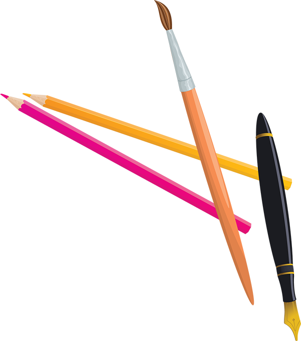 pencils, paintbrush, pen